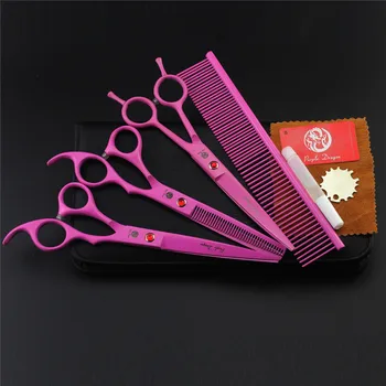 

7.0 Inch Professional Sharp Edge PET GROOMING SCISSORS Dog SHEARS Straight Curved Thinning Scissors Hair Cutting Tools Pink