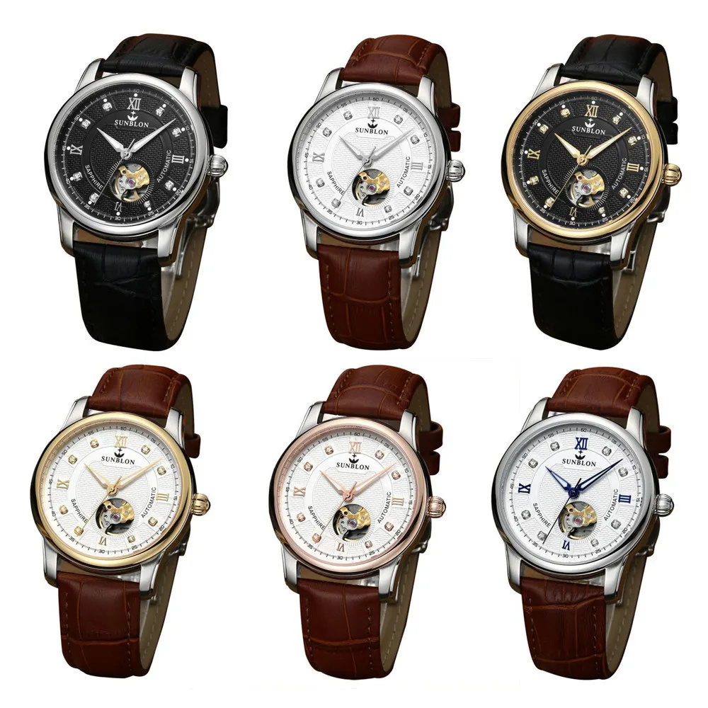

Sapphire Crystal Dial Window Water Resistant Men's Automatic Mechanical Watch With Leather Band