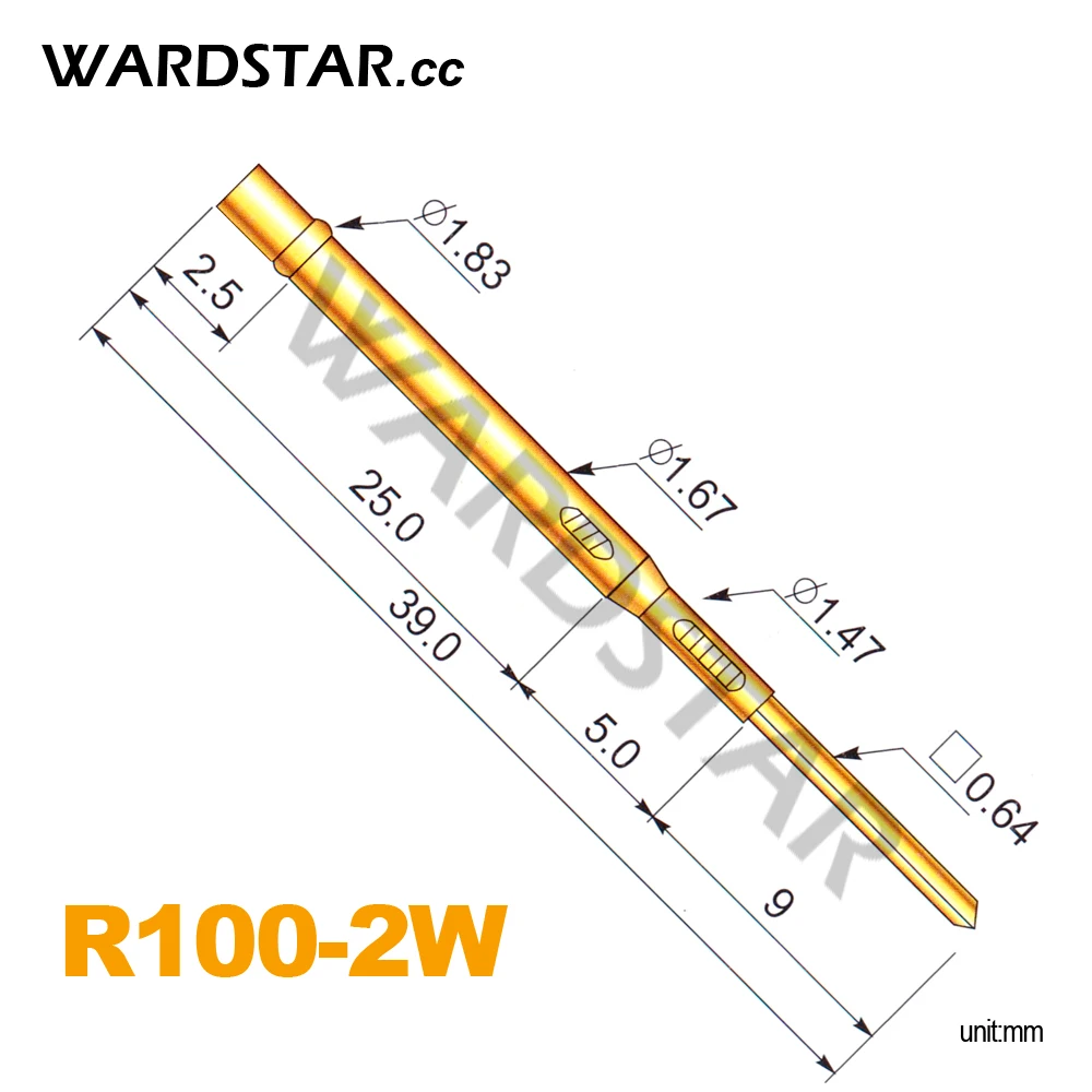

100pcs/lot R100-2W Length 39.0mm Spring Probe Test Probes Pogo Pin Receptacle Wholesale