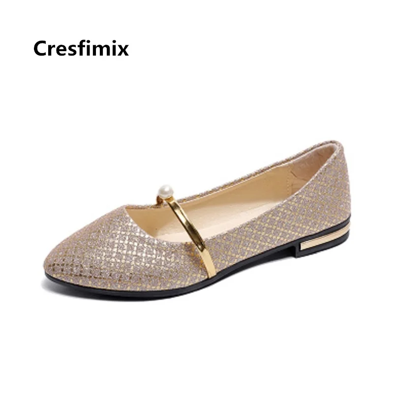 Туфли Cresfimix женские плоская подошва серебристые блестящие без застежки