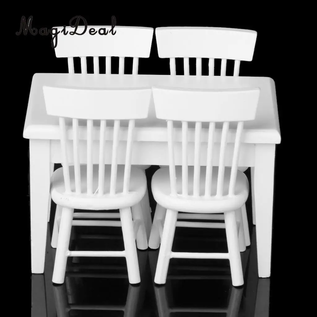 MagiDeal 5Pcs Dining Table Chair Model Set for 1:12 Dollhouse Miniature Furniture Decor Children Pretend Play Toys 2Colors