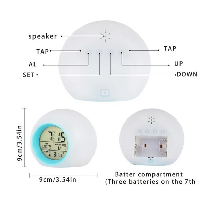 Светодиодный Будильник, светящиеся цифровые часы с естественным звуком, красочные прикроватные, ленивые, сферические, сменные настольные часы, термометр, ЖК-часы, домашний декор