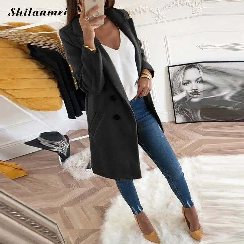 2018 New Wool Blend Coat Women Long Sleeve Turn-Down Collar Outwear Jacket Casual Autumn Winter Elegant Overcoat Loose Plus Size 2018 New Wool Blend Coat Women Long Sleeve Turn-Down Collar Outwear Jacket Casual Autumn Winter Elegant Overcoat Loose Plus Size