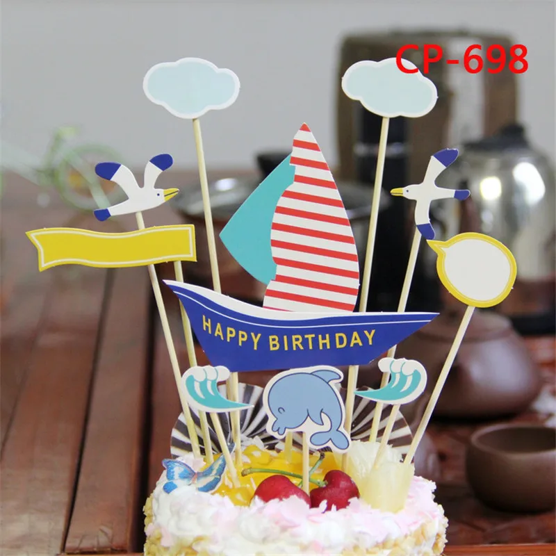 1Set Happy Birthday Cake Toppers Princess Super Wings Kids Favors Cartoon Cake Flags Wedding Cupcake Decor Baby Shower Party