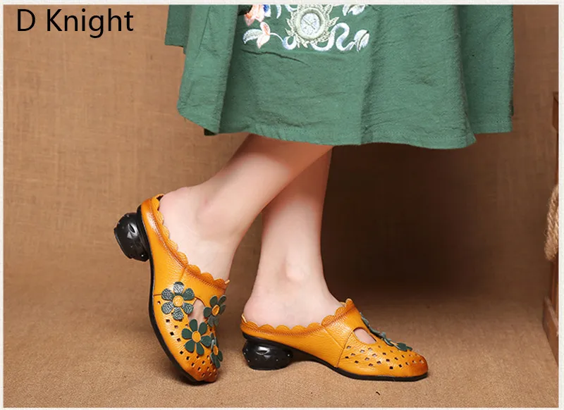 2018 New Summer Vintage High Platform Sandals Women Genuine Leather Slippers Retro Flower Strange Heels Slides Lady Sandal Shoes (12)