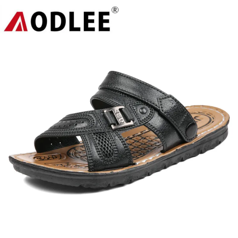 

AODLEE Men Sandals Leather Shoes Summer Slides Slippers Men Fashion Beach Sandals Flat Slip On Men Casual Shoes sandalias hombre