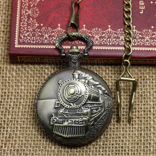 Victorian Style Retro Vintage Bronze Steam Train Head Quartz Movement Pocket Wat Victorian Style Retro Vintage Bronze Steam Train Head Quartz Movement Pocket Wat