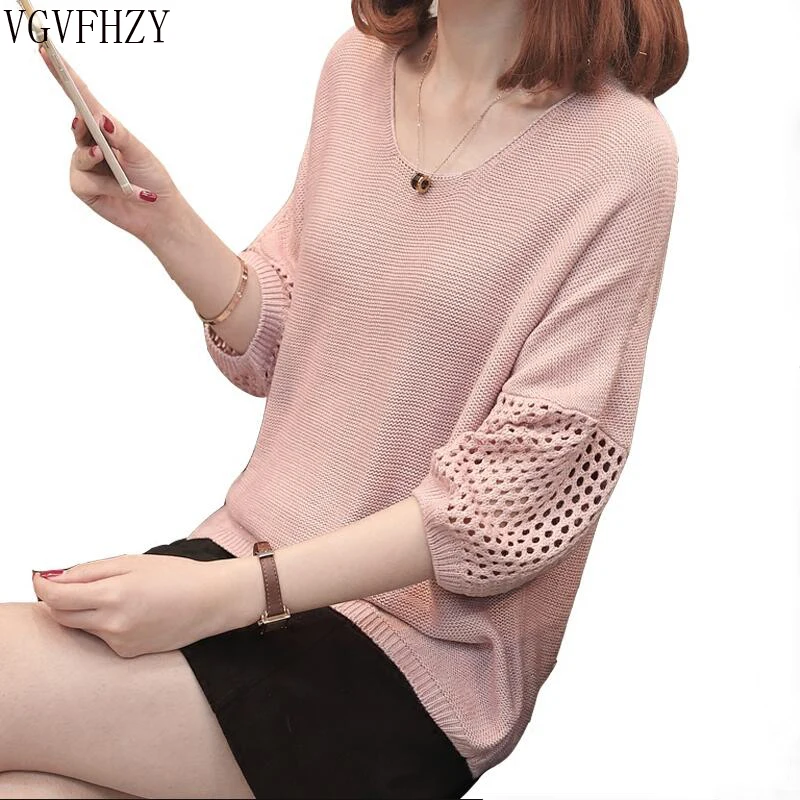 Fashion O neck 2018 new spring Autumn women sweater loose knit hollow Lantern Sleeve Pullovers Sweaters Casual knitted Top | Женская