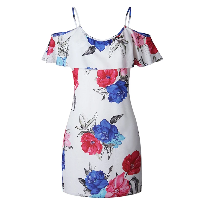 2019 Women's Dress Cold Shoulder Short Sleeve Summer Dress Woman Casual Loose Beach Boho Sundress Ladies Floral Printed Dresses