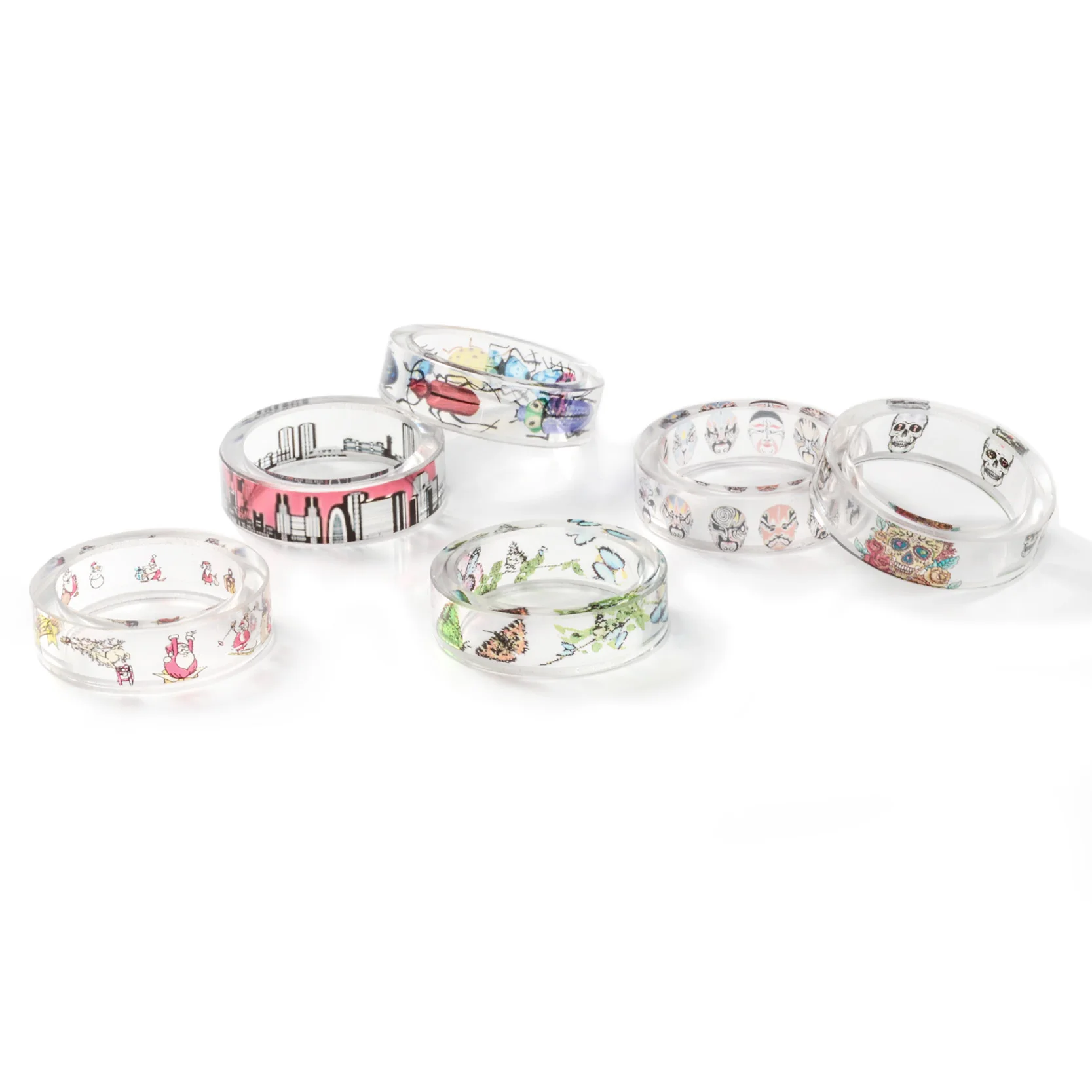 

Ladybug Butterfly Santa Claus Transparent Ring Christmas Jewelry Thandmade Resin Ring for Women and Men