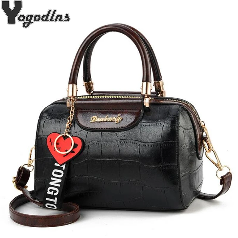 

Luxury PU Leather Women Handbags with heart pendant ornaments Ladies Shoulder Bags Fashion Female Boston Crossbody Bags