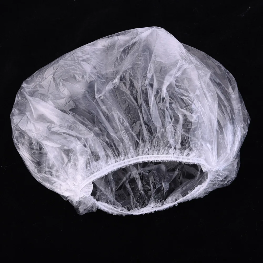 

Big Sale!!100pcs/lot Disposable Hat Hotel One-Off Elastic Shower Bathing Cap Clear Hair Salon Bathroom Products Drop Shipping