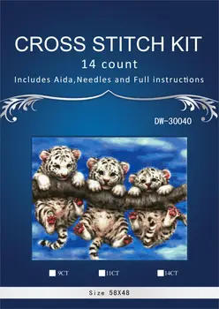 

three tiger hang on tree ,Counted Cross Stitch 14CT Cross Stitch Sets Wholesale cartoon Cross-stitch Kits Embroidery Needlework