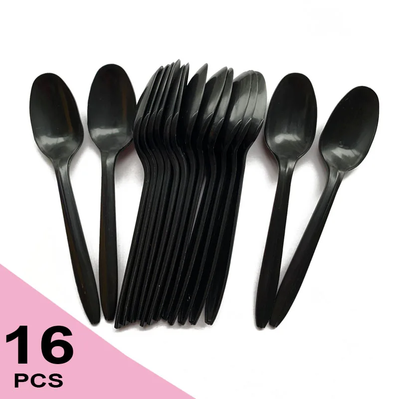 

16pcs per pack black plastic tableware disposable spoon birthday utensils Halloween party set supplies