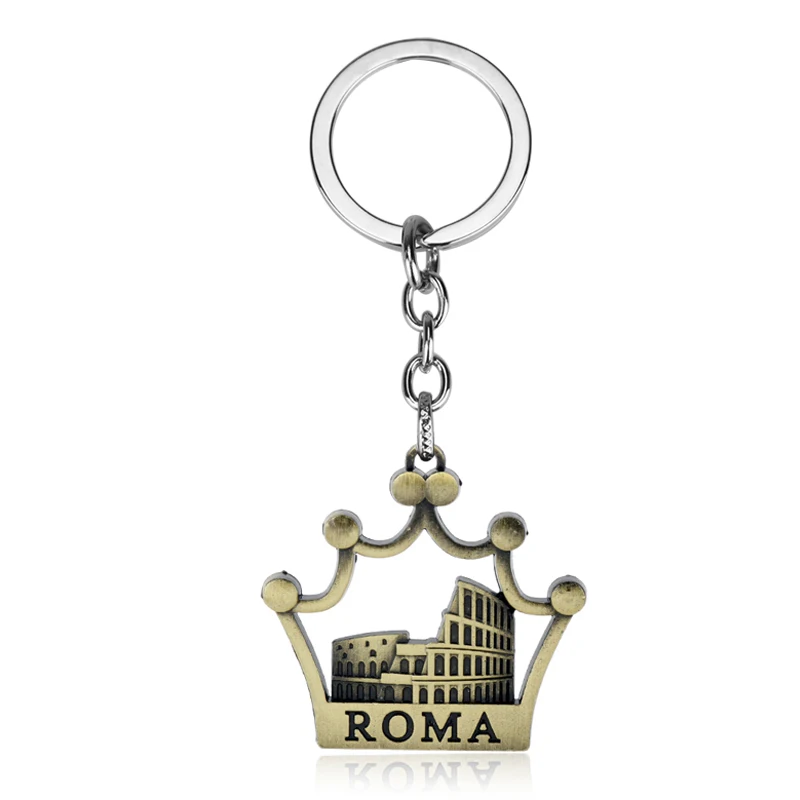 

MQCHUN New Fashion Keychain Roman Colosseum Keychain Rome Italy Crown Pendants Men Jewelry Car Key Chain Ring Holder Souvenir-5