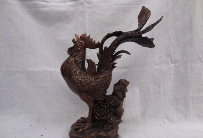 

fast shipping USPS to USA S1354 12" Folk Chinese Pure Bronze Flower d Phoenix JiXiang Peacock Cock Statue