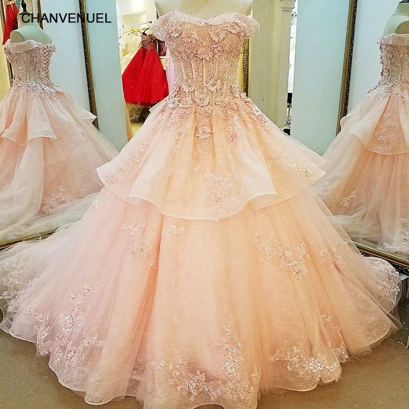 Us 22847 49 Offls77994 Robe Soiree Longue Femme 2017 Sweetheart Short Sleeves Lace Up Back Ball Gown Lace Pink Formal Evening Dress Real Photos In