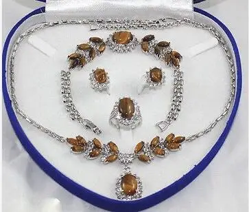 

Free Shipping >> Rare 18K White Gold GP Inlay Tiger's Eye Necklace Bracelet Earring Ring