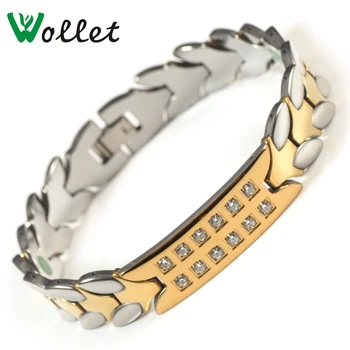 

Wollet Jewelry CZ Stone Fashion Health Energy Gold Color 5 in 1 Bio Magnetic Tungsten Bracelet For Men Germanium Magnet Infrared