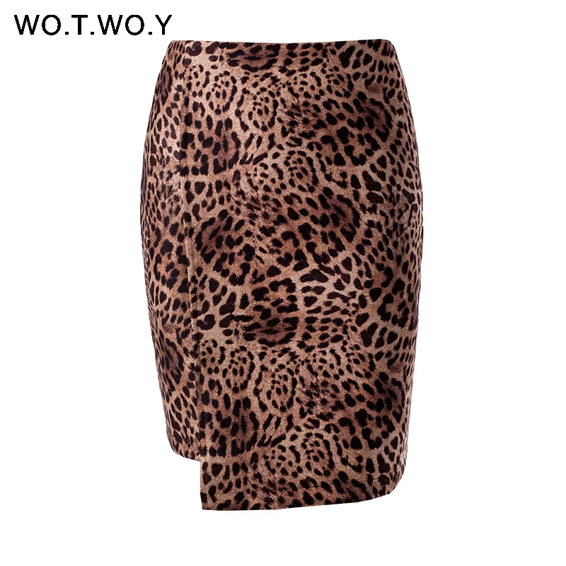 WOTWOY 2019 Весна Осень хаки леопардовая юбка с высокой талией панк Асимметричная Корейская женская юбка-карандаш уличная мини-юбка