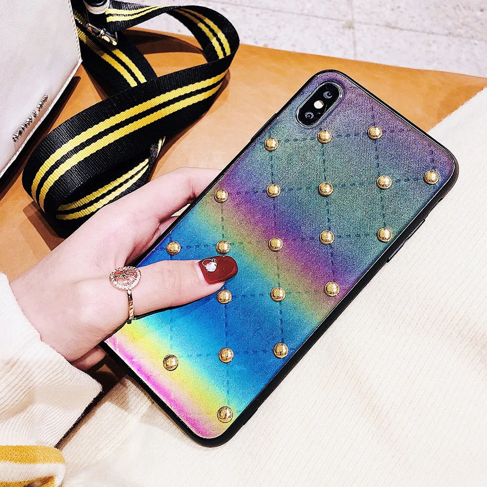Luxury Phone Case for iPhone XR XS MAX X Cover Rainbow Colourful Rivet