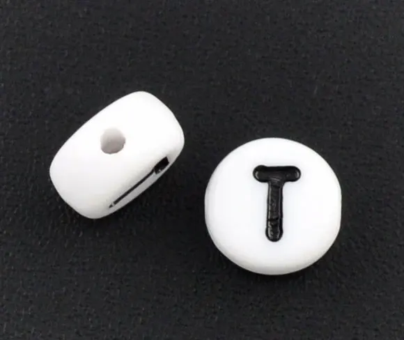 

DoreenBeads Acrylic Spacer Beads Flat Round White Letter Pattern About 7mm( 2/8") Dia, Hole: Approx 1mm, 60 PCs new