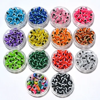 100PCS 8mm Mixed Colorful Beads Round Resin Evil Eye Stripe Spacer Beads Jewelry Fashion DIY Beads For Making Women &Men Gifts