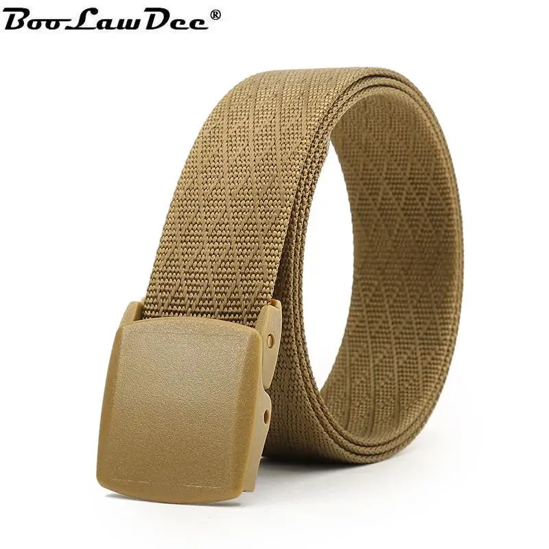 

BooLawDee men jacquard plaid nylon belt anti allergic POM buckle waistband width 3.8cm length 120cm khaki brown black red Y018