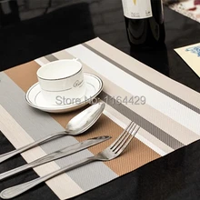 4 шт. Новое поступление Очаровательная серый в полоску ПВХ Настольный Коврики с ткаными Дизайн Пластик место Коврики