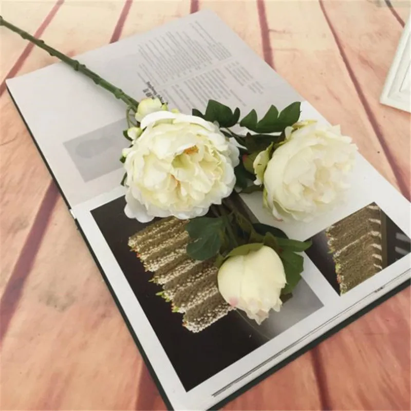 Fake Long Stem Peony (3 heads/piece) Simulation Peonia for Wedding Home Showcase Decorative Artificial Flowers | Дом и сад