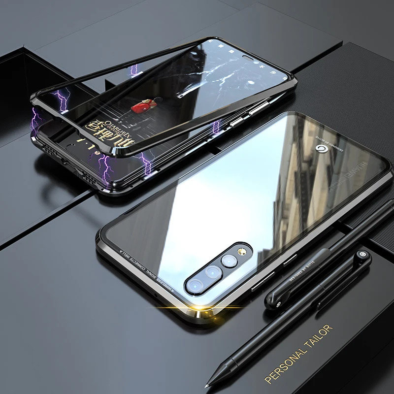 Роскошный Магнитный чехол для Huawei P20 Pro Lite алюминиевый металлический бампер и