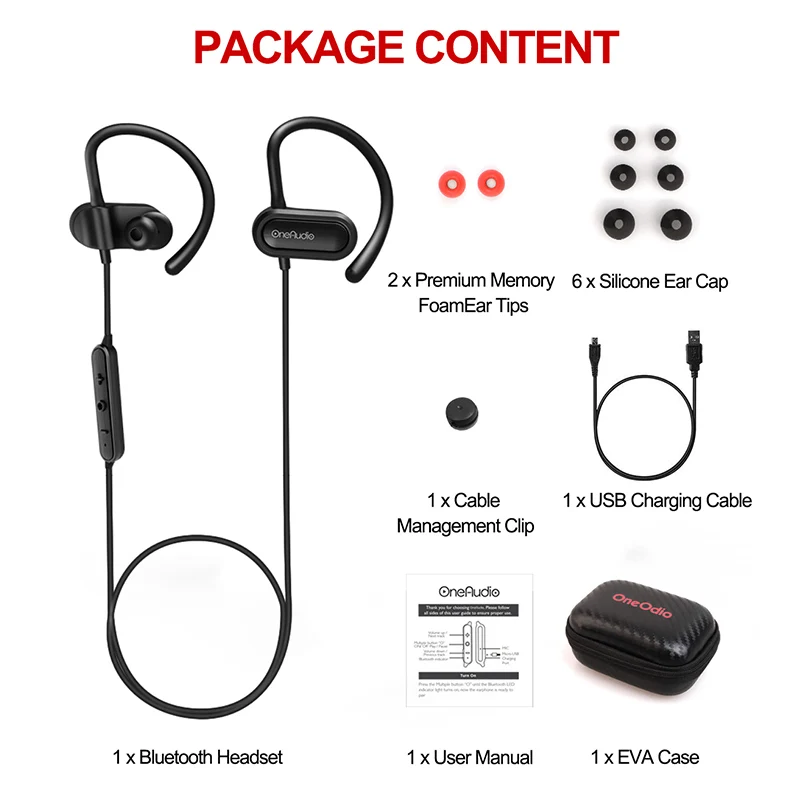 OneAudio bluetooth наушники IPX4 водонепроницаемые беспроводные спортивные бас с