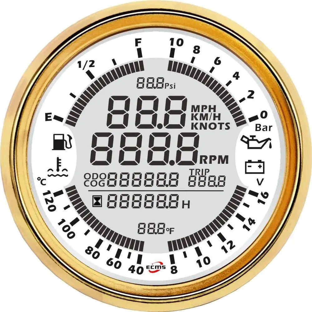 Морской лодка цифровой gps Спидометр Тахометр 6in1 многофункциональный прибор 18-32 В 10Bar 85 мм 7 цветов 316L ободок - Цвет: Golden bezel with wh