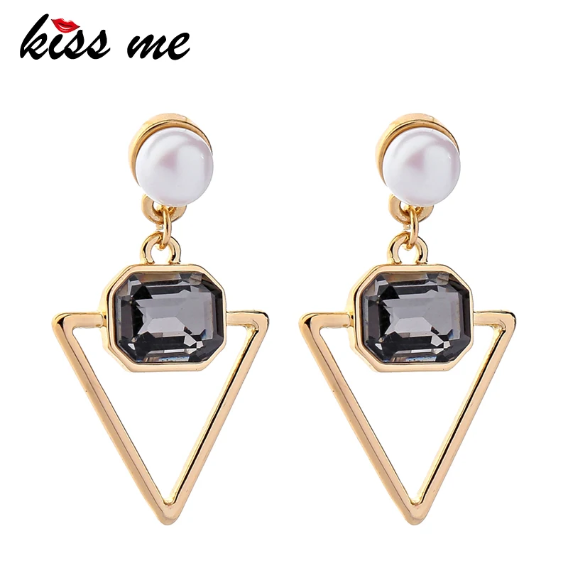 

KISS ME New Triangle Earrings for Women OL Style Glass Imitation Pearl Drop Earrings Fashion Jewelry