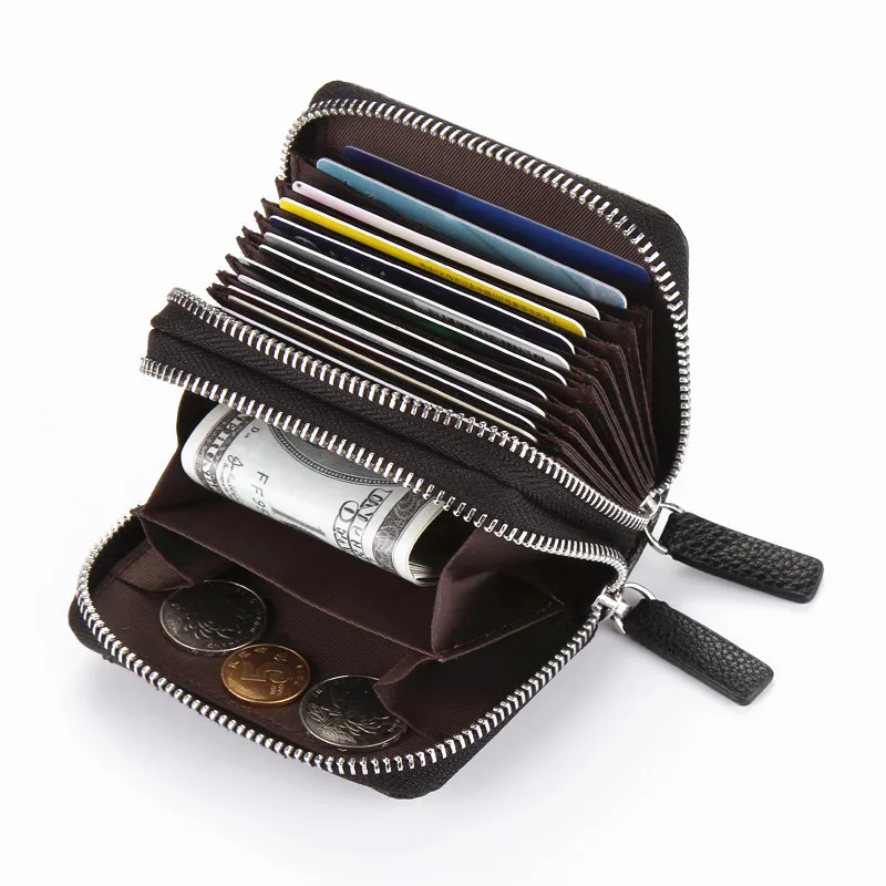 

JULY'S SONG Leather Purse Women Men Card Holder Double Zipper Large Capacity Female ID Credit Card Case Bag Wallet Purse