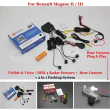 Liislee Para Renault Megane 2 II/III 3-Sensores de Aparcamiento de Coches + Cámara de Visión trasera = 2 en 1 Visual/BIBI Alarma de Aparcamiento sistema