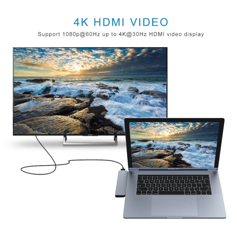 Новый USB 3,0 концентратор супер тонкий 4-портовый тип-c/для Thunderbolt 3/4 K HDMI для MacBook Air/Pro с SD/Micro SD кардридер