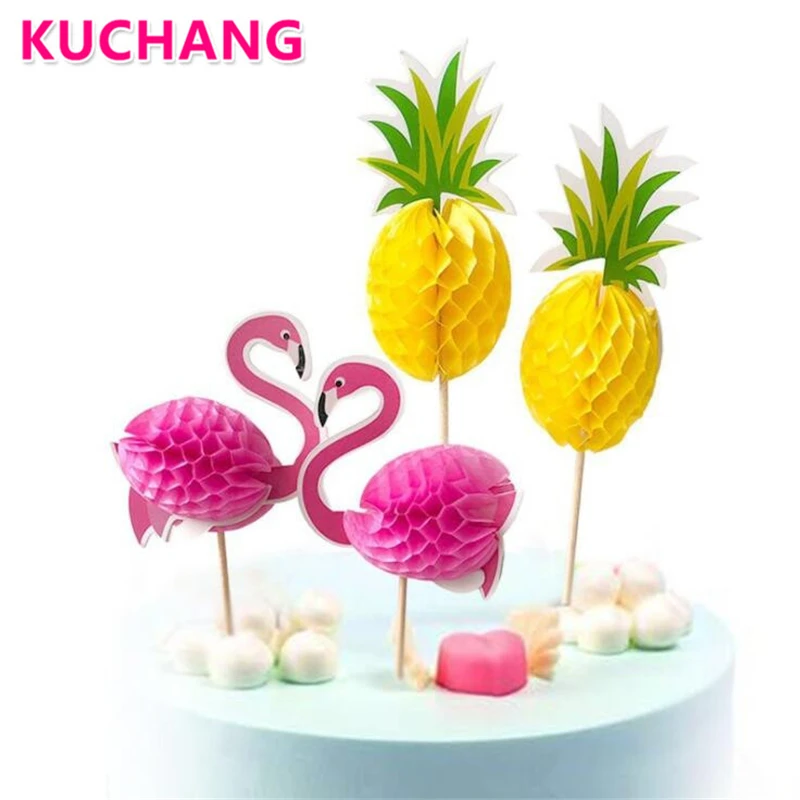 

2PCS Hawaii 3D Flamingo Pineapple Cake Topper Cake Picks Cake Decorations Tropical Summer Party Birthday Cake Flags Baby Shower