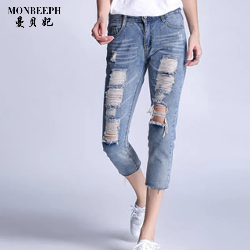 Online Get Cheap Ripped Jean Capris -Aliexpress.com Alibaba Group Ripped Jeans For Women Skinny Denim Capri Jeans Femme Stretch Plus Size Female Jeans Vaqueros Mujer - Online Get Cheap Ripped Jean Capris -Aliexpress.com Alibaba Group