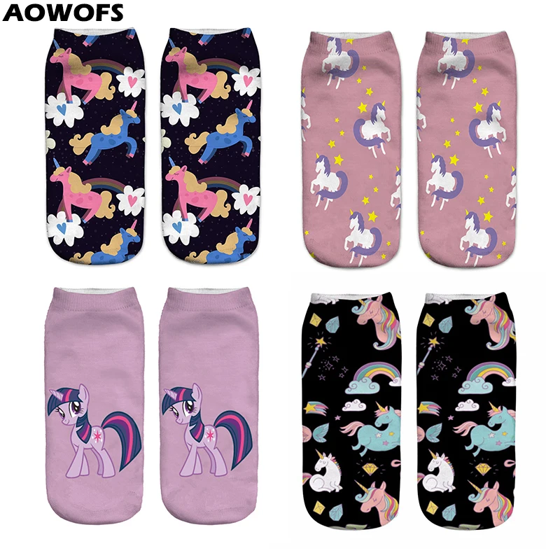 

3D Digital Printed Ankle Socks Funny Unicorn Rainbow Socks 2018 New Happy Socks Cute Unicorn Short Sock Women Men OEM Dropship