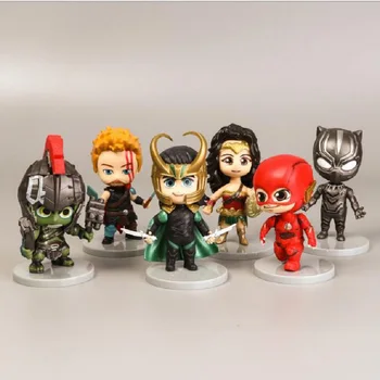 

6 PCS/Lot The Avengers Marvel Display Action Figure Cute Toy Hulk The Flash Black Panther Wonder Woman Thor Display Model Jouet