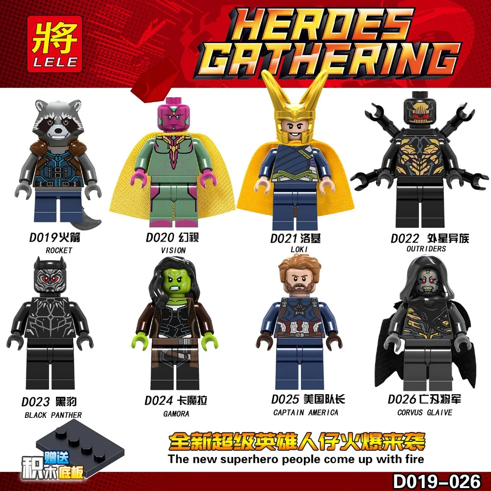 

Super Heroes Marvel Figures Rocket Loki Outrider Gamora Black Panther LEGOINGLYS Building Blocks Mini Bricks Children Toys