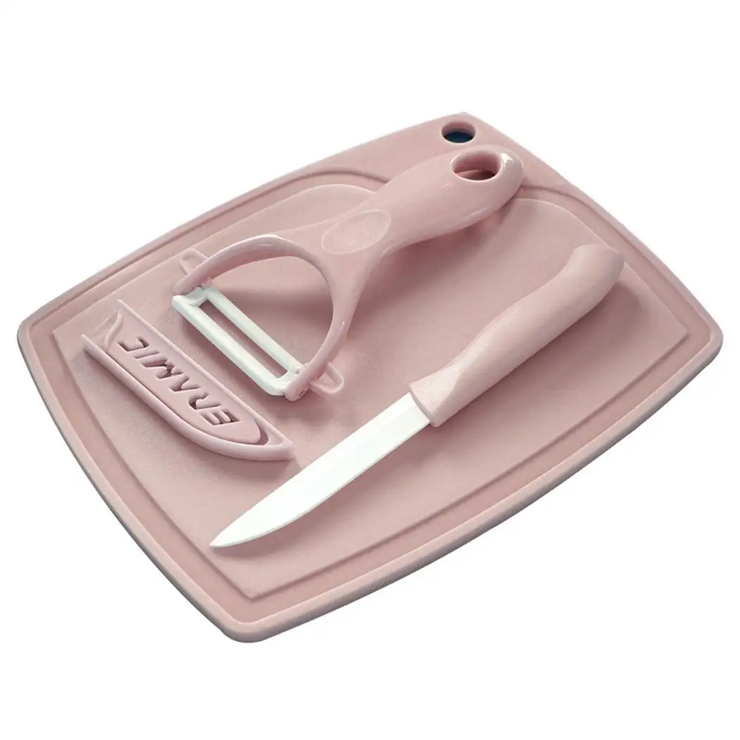 

3 Color Ceramic Set Outdoor Multifunction Three-piece Home Portable Picnic Blue Kitchen Fruit Pink Knife Green Outdoor Picnic