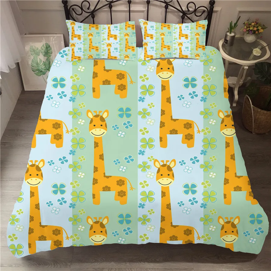 

A Bedding Set 3D Printed Duvet Cover Bed Set Cartoon Animal Giraffe Home Textiles for Adults Bedclothes with Pillowcase #CJL23