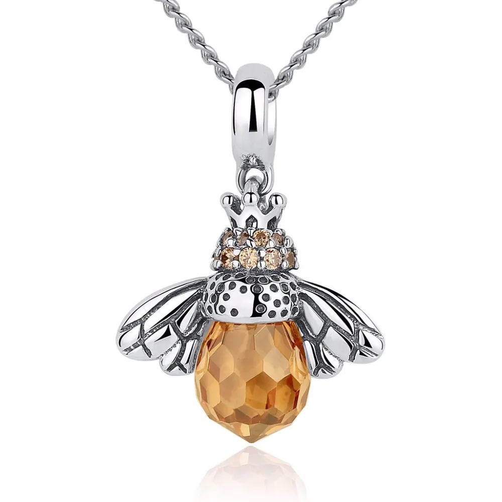 

925 Sterling Silver Lovely Orange Bee Animal Pendants Necklace for Women Fine Jewelry