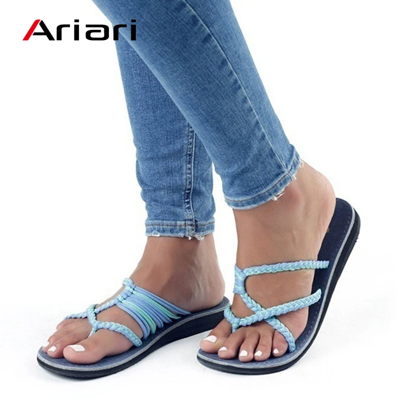 

Ariari Women Slippers 2018 New Weave Summer Shoes Handmade Sandals Female Fashion Beach Shoes Flip Flops Boho Roma Style