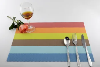 

Rainbow Strpied Plastic(PVC) Placemats For Table Heat Insulation Pad Papkin DiningTable Tray Mat Coasters Waterproof Table Mats