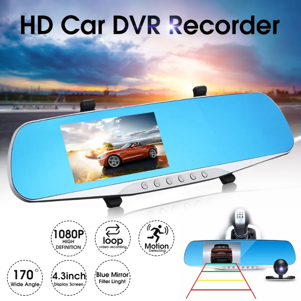 

4.3 Inch Car DVR HD 1080P Rear View Mirror Digital Video Recorder Dual Lens Registratory Dash Camera Night Vision Camcorder