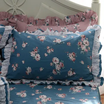 

2pcs rustic dobby print pillowcase quality ruffle lace 100% cotton pillow cover bed bedding pillow cases pillow sham no filler