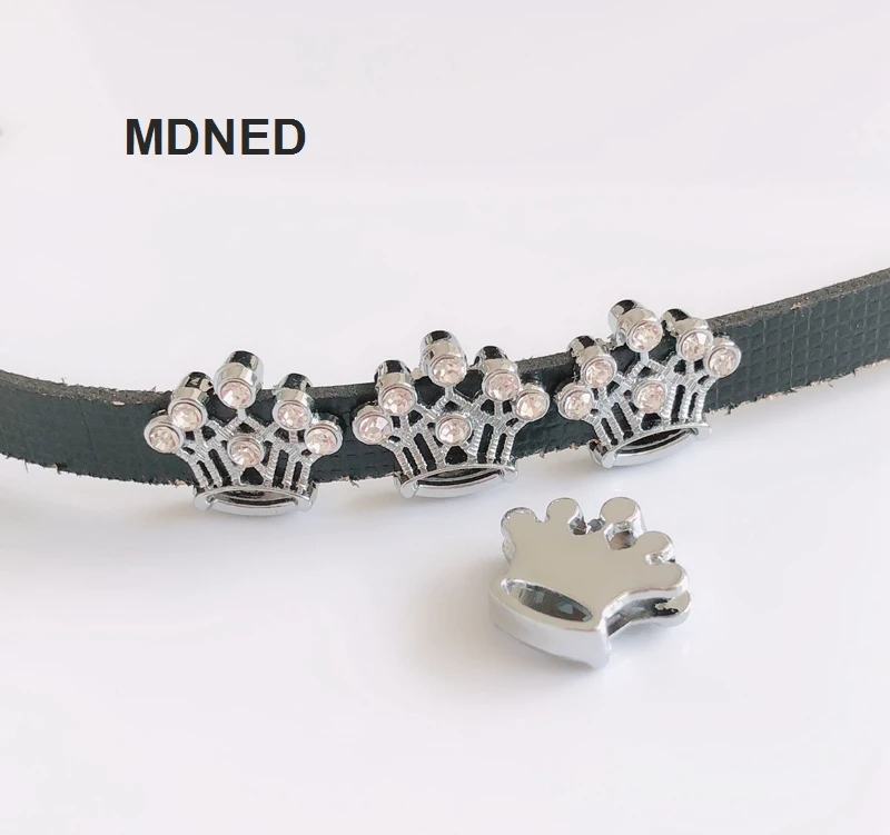 CCOR, 50PCS 8MM Inserted Rhinestone Crown Slide Charms DIY Accessory